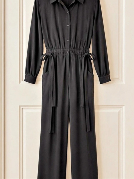 Nine West Pants - Nine West Long Sleeve Button-Front Utility Jumpsuit - Black